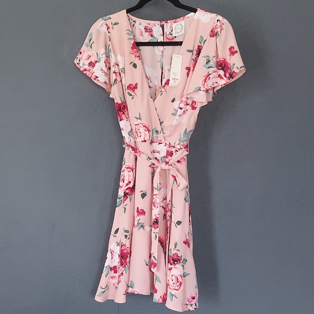 Francesca's Blue Rain Floral Print Dress